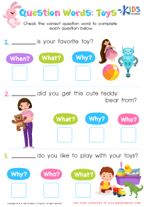 Toys Worksheet: Free Question Words Printable for Kids